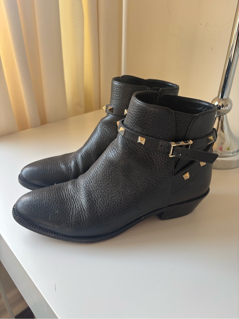 Valentino Garavani Black Leather Pyramid-Stud Ankle Booties